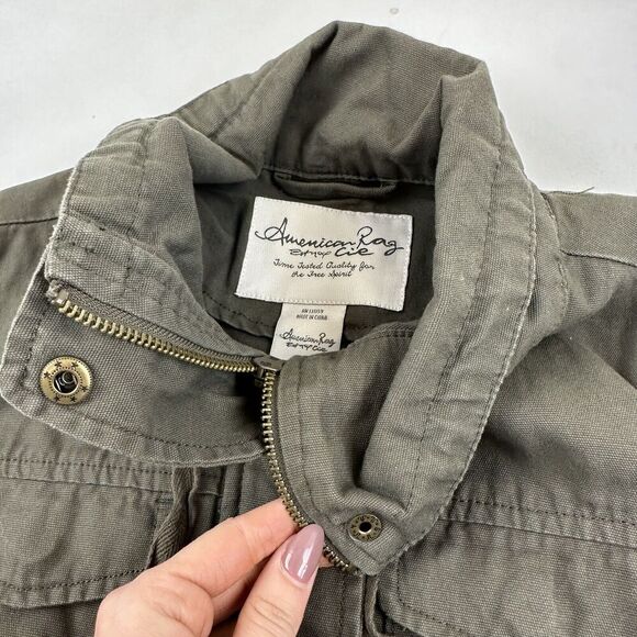 American Rag Army Green Full Zip Utility Vest Drawstring Waist 100% Cotton Sz S - Picture 7 of 12